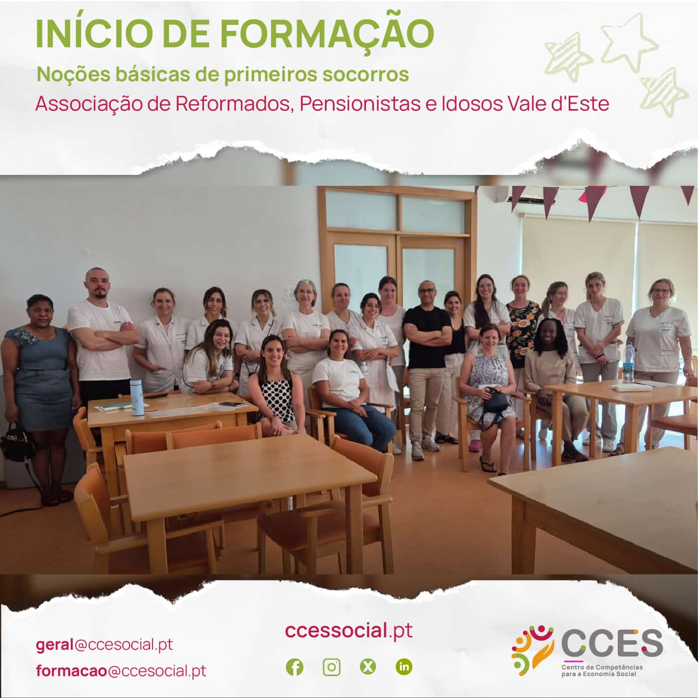 INÍCIO DE FORMAÇÃO – Noções básicas de primeiros socorros – Associação de Reformados, Pensionistas e Idosos Vale d’Este