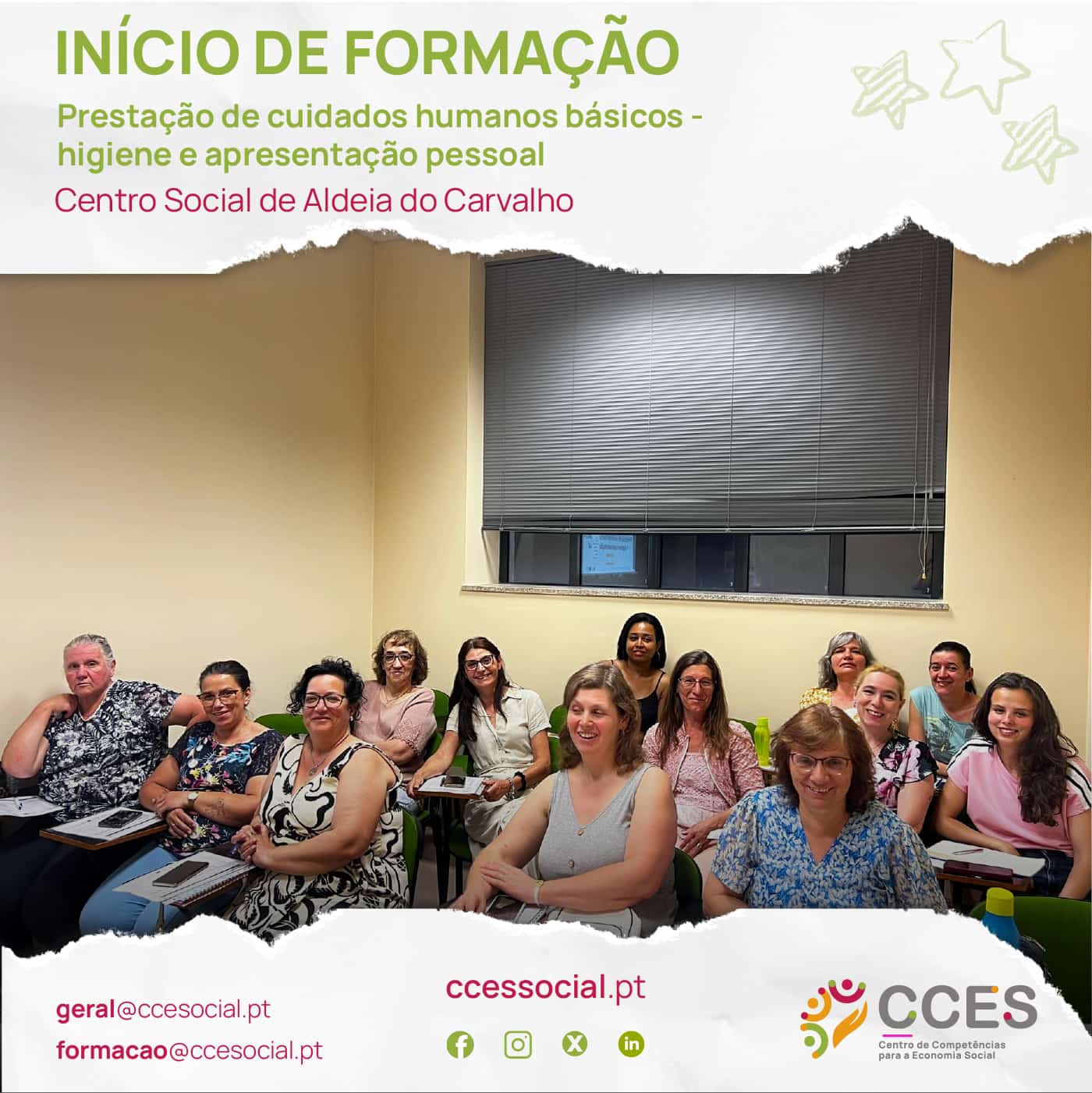 INÍCIO DE FORMAÇÃO – Prestação de cuidados humanos básicos – higiene e apresentação pessoal – Centro Social de Aldeia do Carvalho