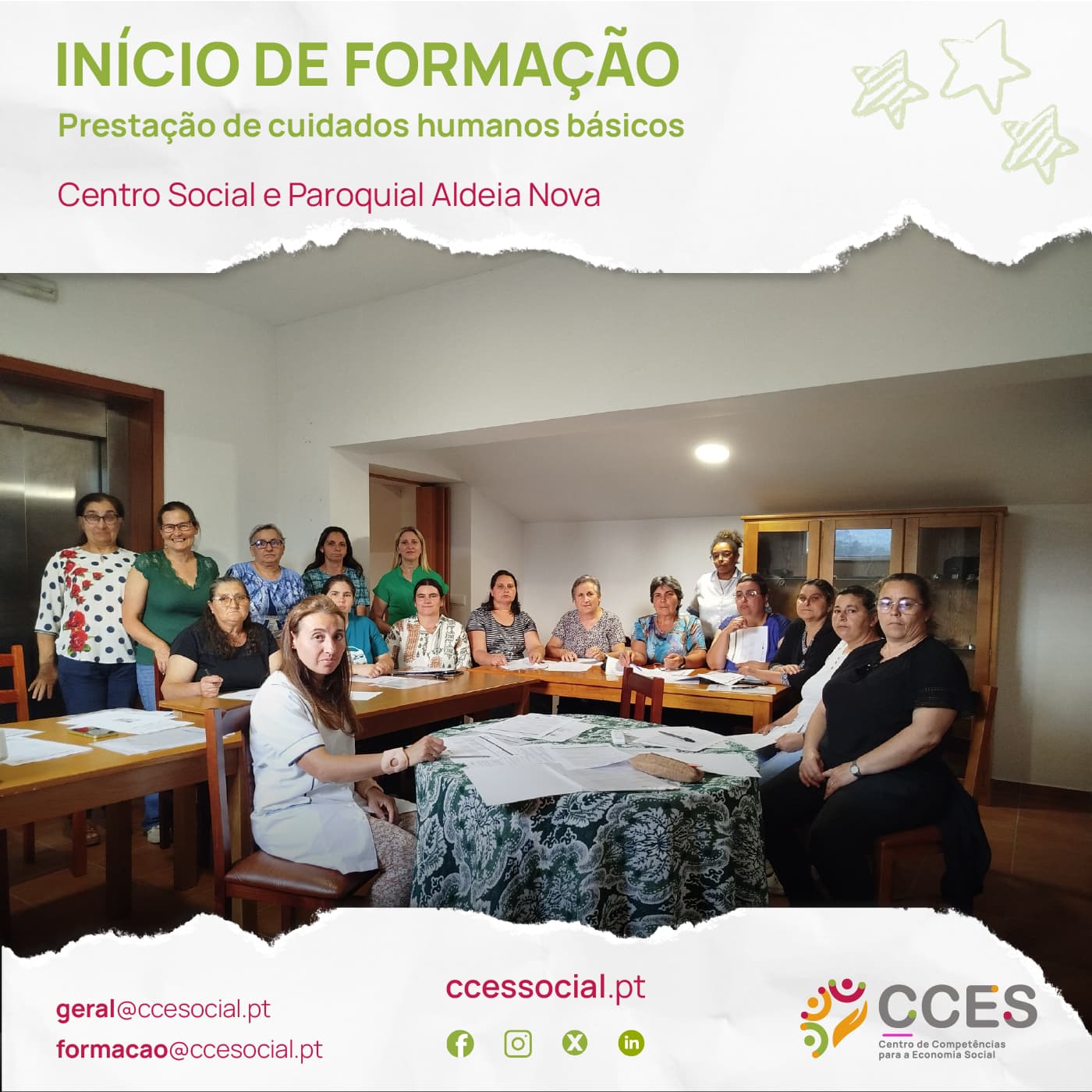 INÍCIO DE FORMAÇÃO -Prestação de cuidados humanos básicos – Centro Social e Paroquial Aldeia Nova